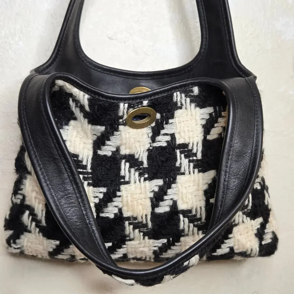 Miu Miu Houndstooth Wool Leather Black White Shoulder Bag Purse Turn Lock✨️Y2K - Picture 8 of 15